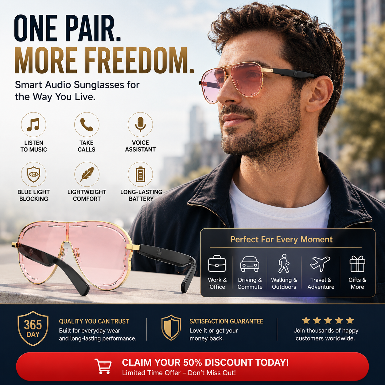 🔥 Premium Fashion Sunglasses - UV400 Protection • Polarized Lenses • Everyday Eye Comfort
