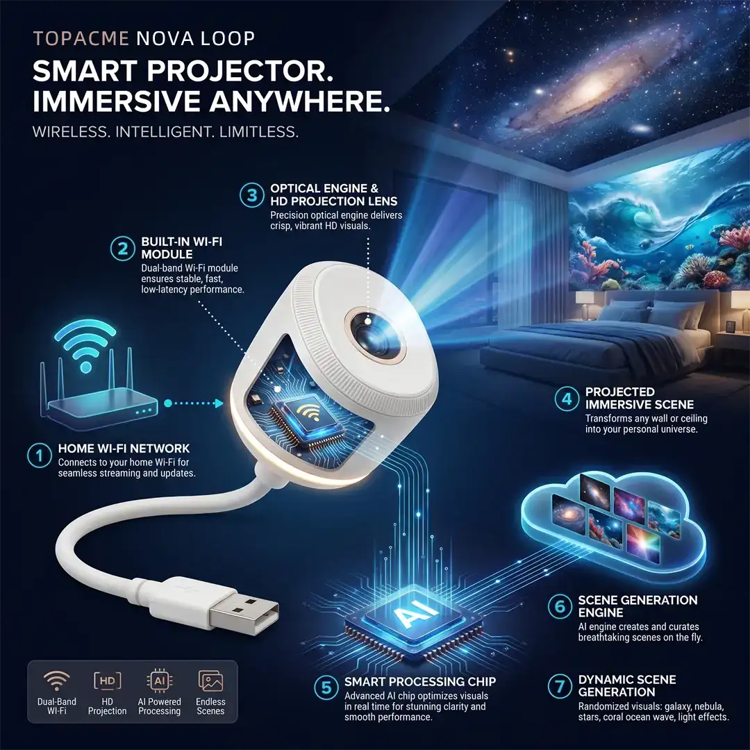 SCNDR® Smart HD Dynamic 5D Holographic Projection Night Light
