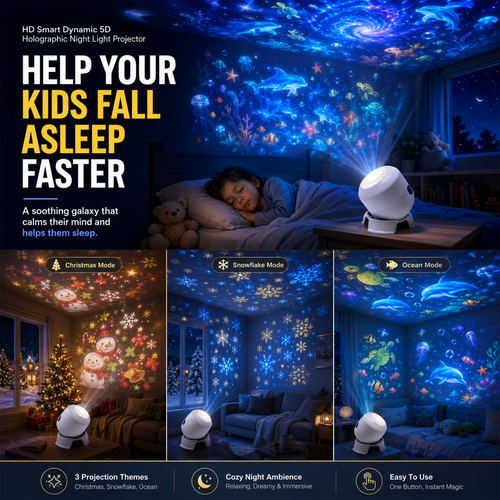 Vnproo™ 5D Holographic Rotating Night Light Projector for Kids