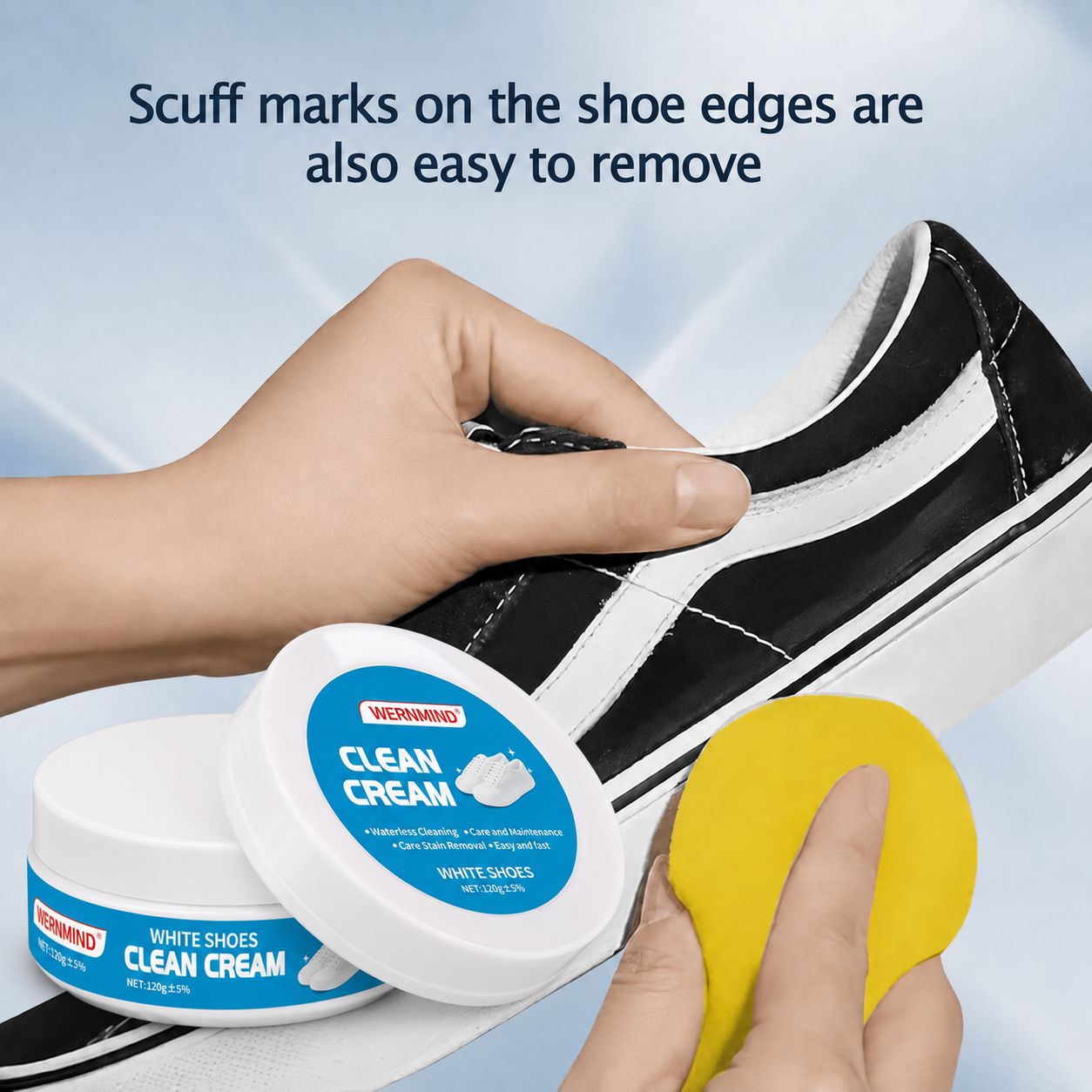 White Shoe Cleaner Cream Multipurpose No-Wash Solid Cleaner with Sponge Stain-Removing for Leather Silicone Car Interiors Sneaker Footwear Care