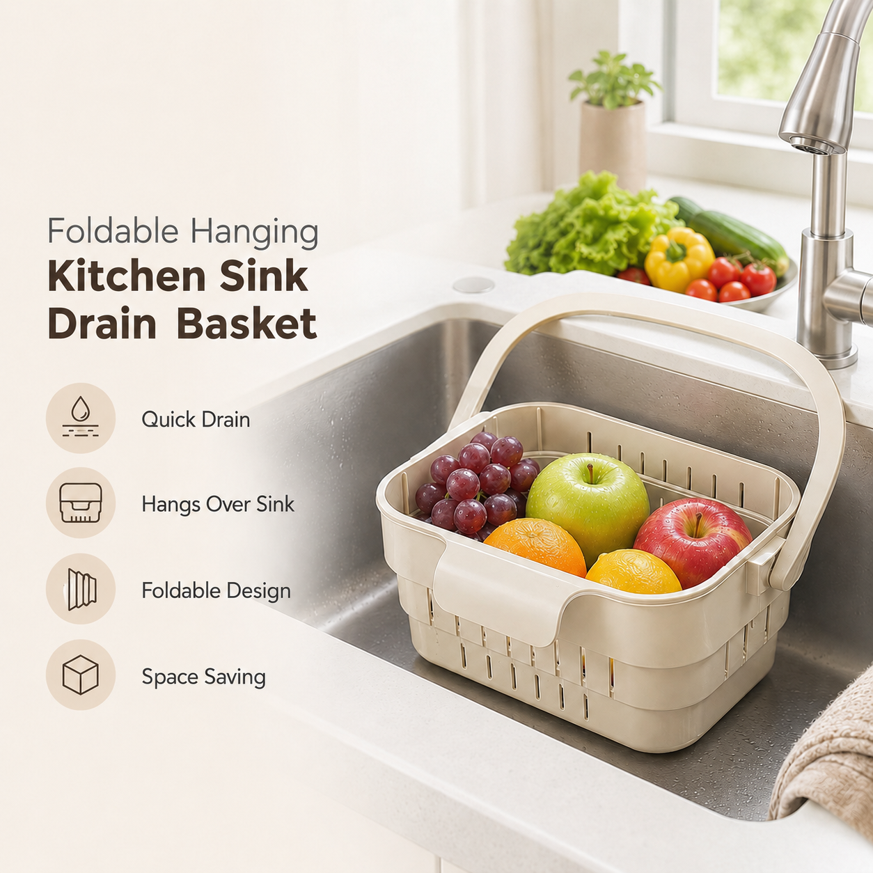 Kitchen Strainer and Vegetable Drain Basket—Foldable for Easy Storage