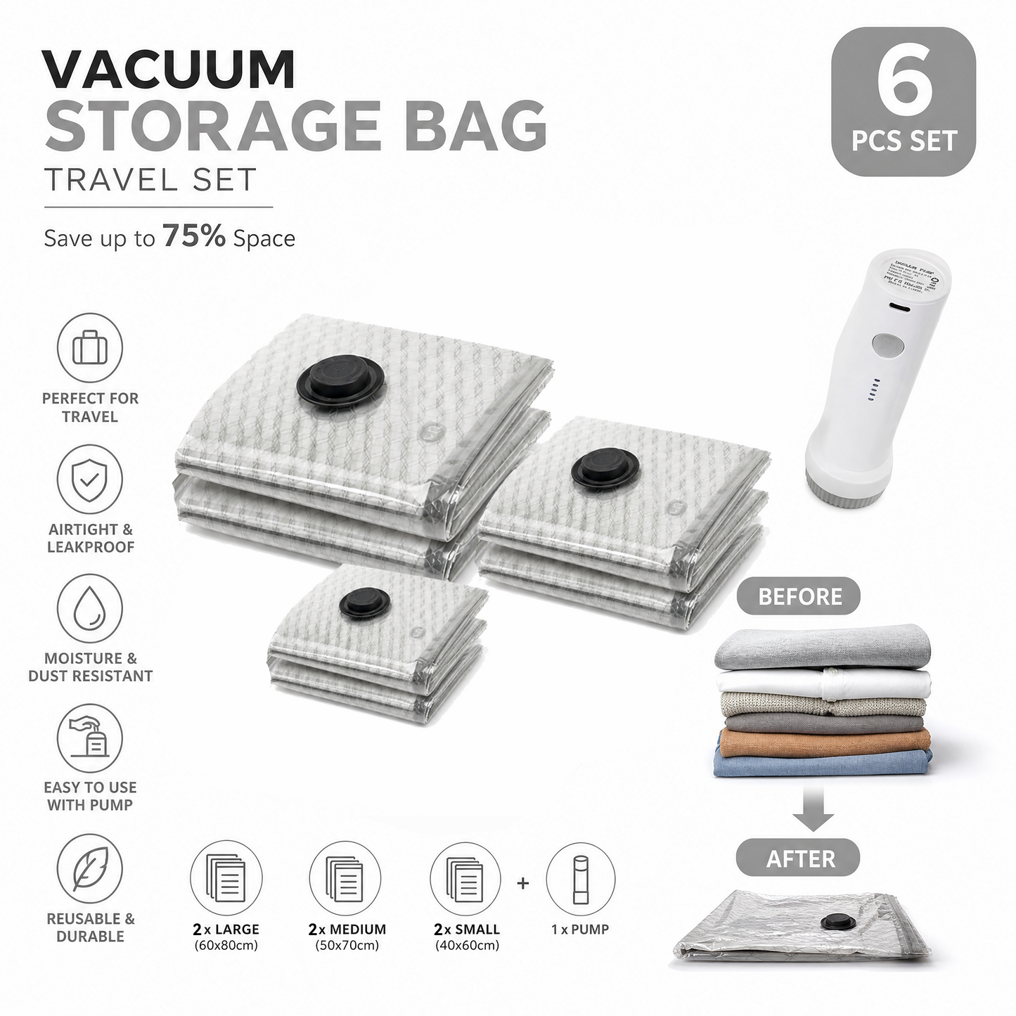 🔥 LAST DAY PROMOTION - 50%OFF 🔥 Travel Vacuum Storage Bags & Portable Pump Set