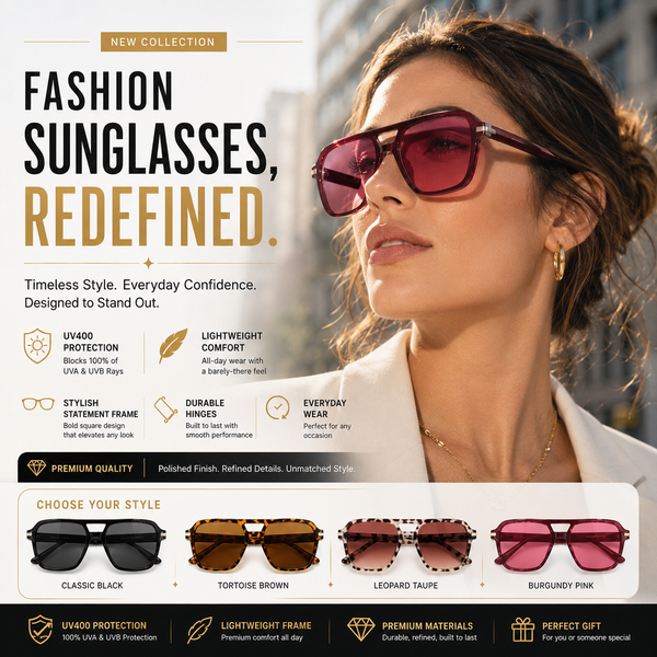 🔥 Premium Fashion Sunglasses - UV400 Protection • Polarized Lenses • Everyday Eye Comfort