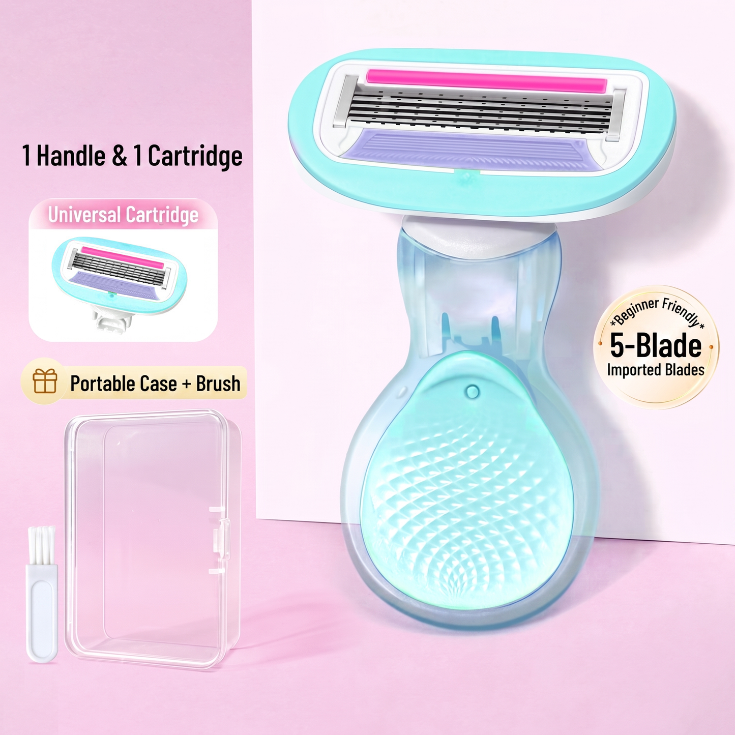 SilkGlide Premium 5-Blade Women's Body Razor Kit with Water-Activated Aloe Vera Serum