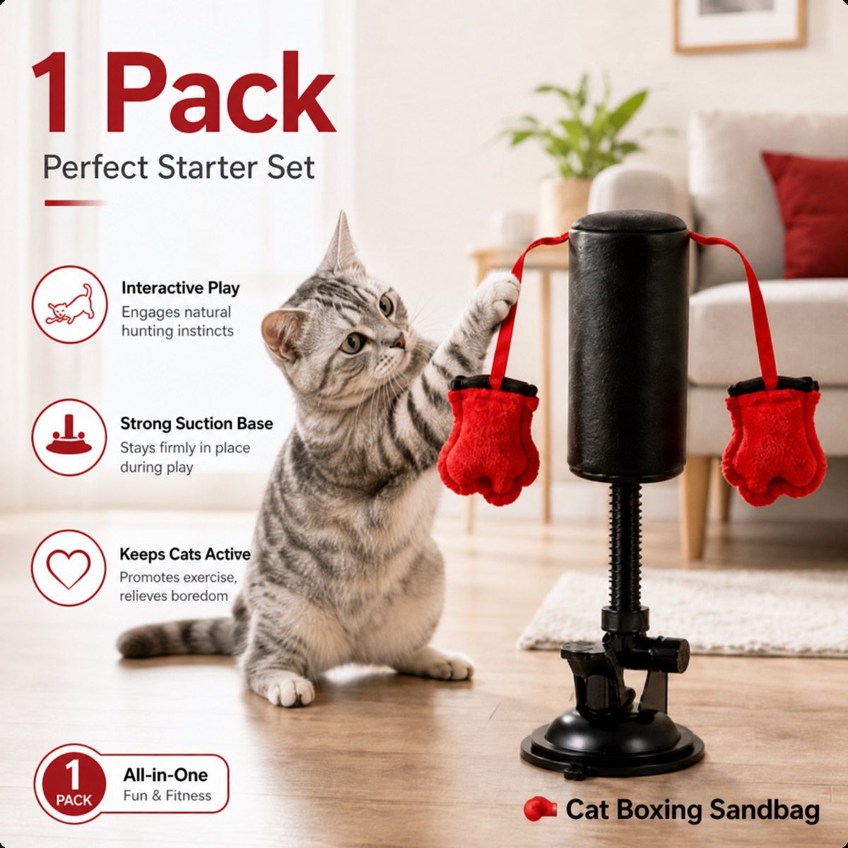Khdnah® 🥊 Interactive Cat Boxing Toy – Catnip Punching Bag with Strong Suction Base🐱