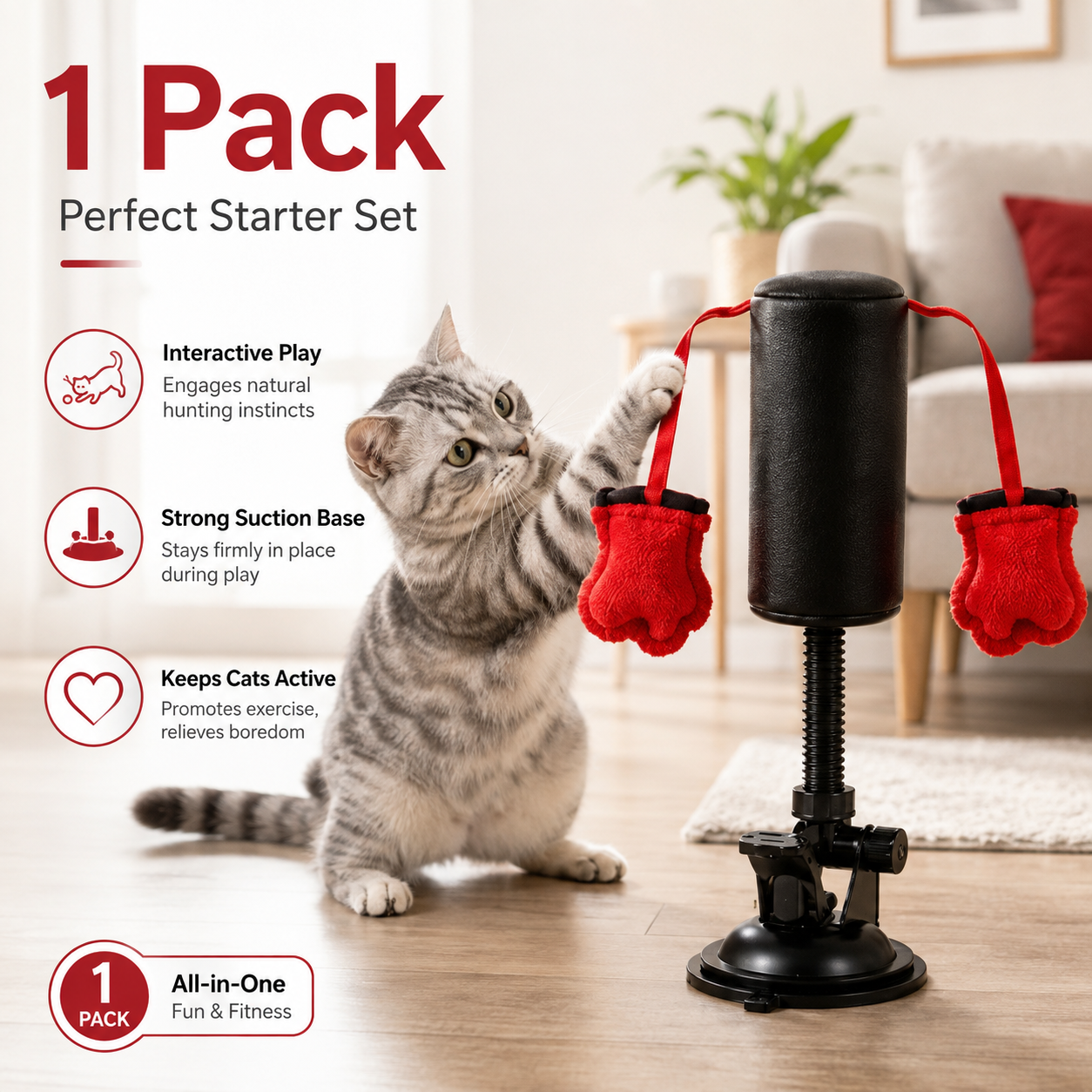 Khdnah® 🥊 Interactive Cat Boxing Toy – Catnip Punching Bag with Strong Suction Base🐱