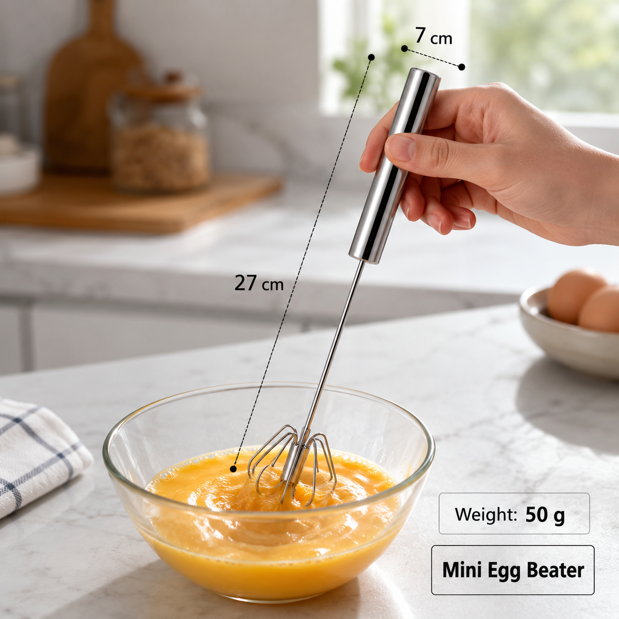 🍰⚡ Stainless Steel Semi-Automatic Hand Whisk – 🥄 Push-down design that whips up perfect froth in minutes 🥛