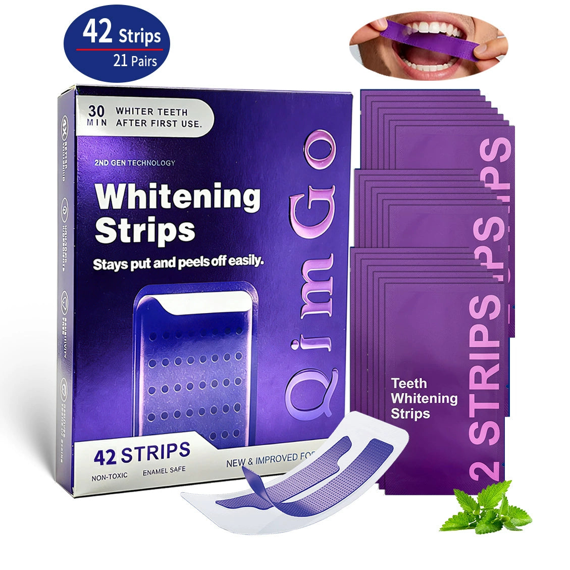 Ememax™ Purple Teeth Whitening Strips — 7 Whitening Treatments — Safe for Enamel — Sensitivity-Free Teeth Whitening — Peroxide-Free