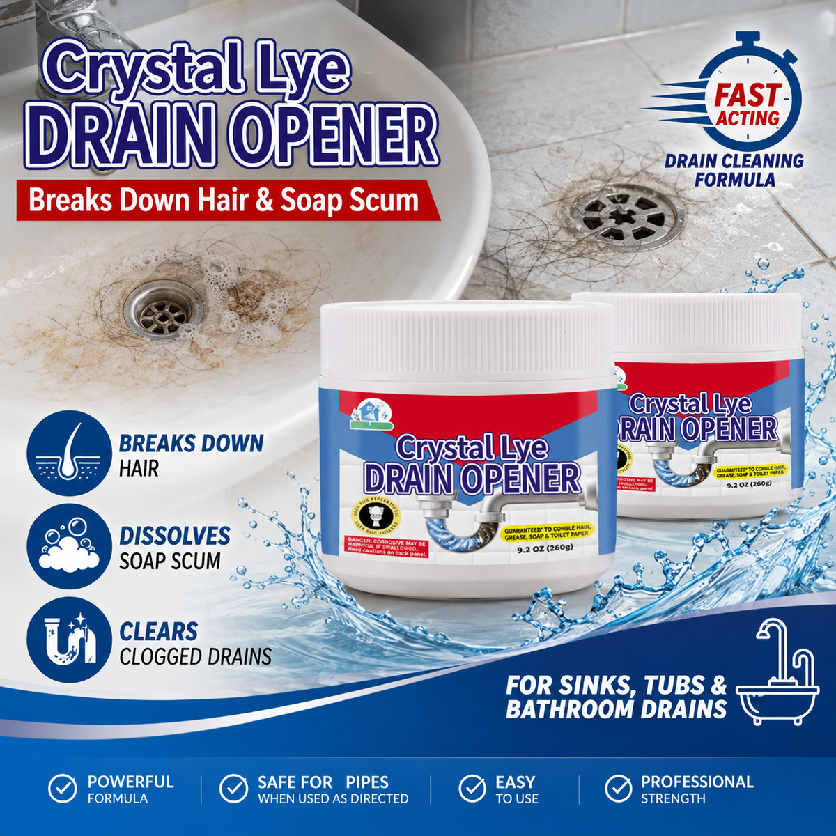 🔥Liapu Powerful Drain Cleaner | 99% Antibacterial Solution, Dissolves 200+ Clogs & Safely Cleans Pipes