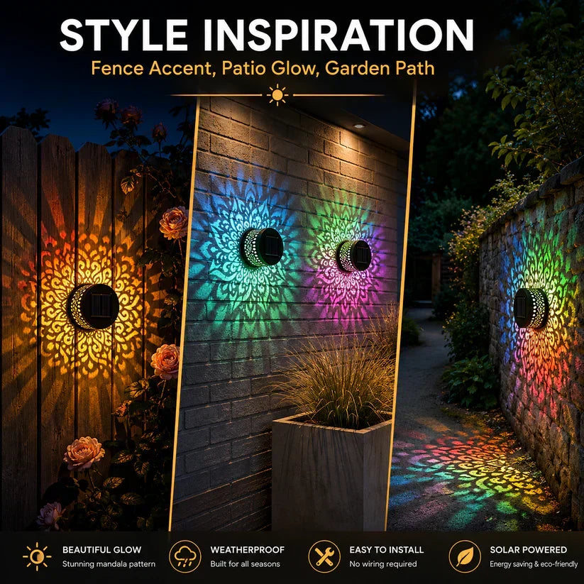 🏡🌈 Mandala Solar Wall Lamp – Magical Patio Night Ambience