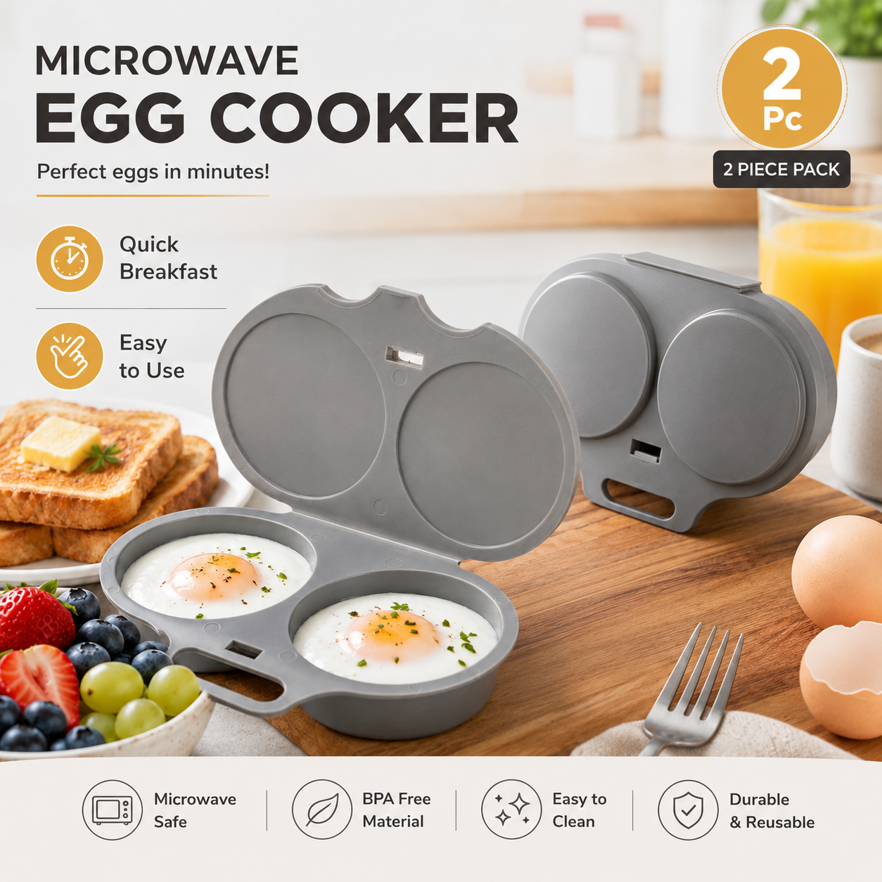 Khdnah® 🥚 50% OFF NOW! ⏱️ Microwave Egg Cooker – Perfect poached eggs in 2 mins, no oil & splash-proof – Quick, healthy & mess-free breakfast 🌿