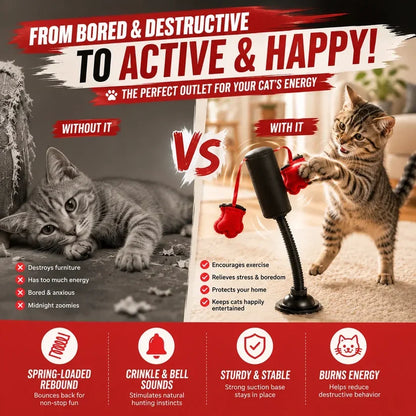 Khdnah® 🥊 Interactive Cat Boxing Toy – Catnip Punching Bag with Strong Suction Base🐱