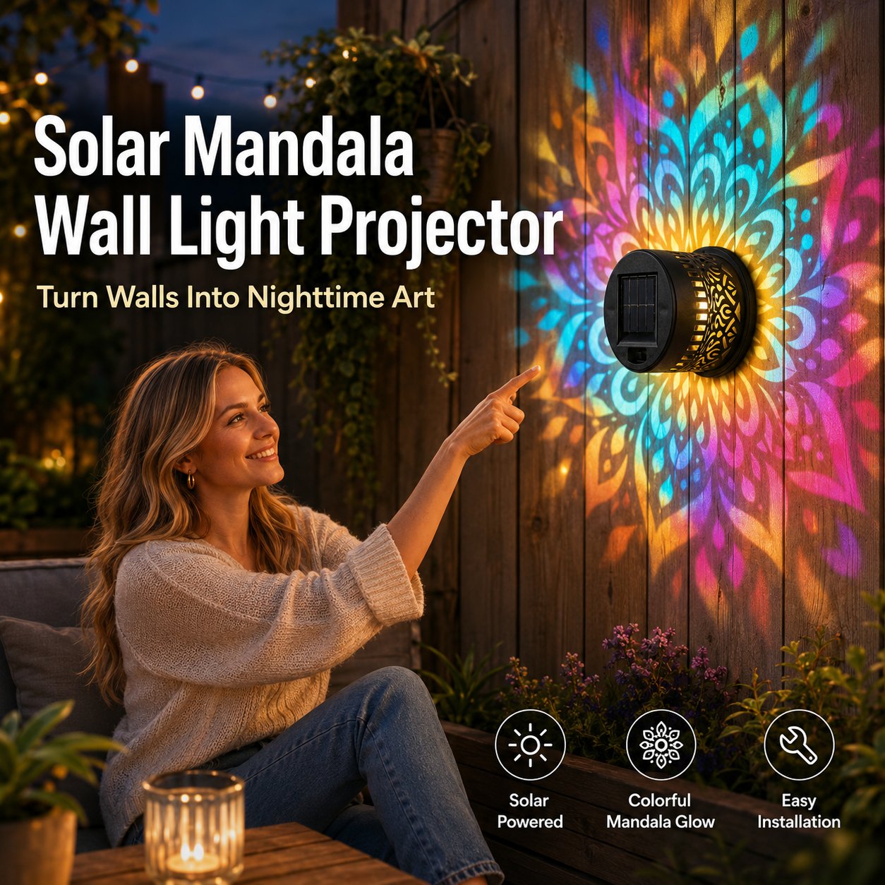 🏡🌈 Mandala Solar Wall Lamp – Magical Patio Night Ambience