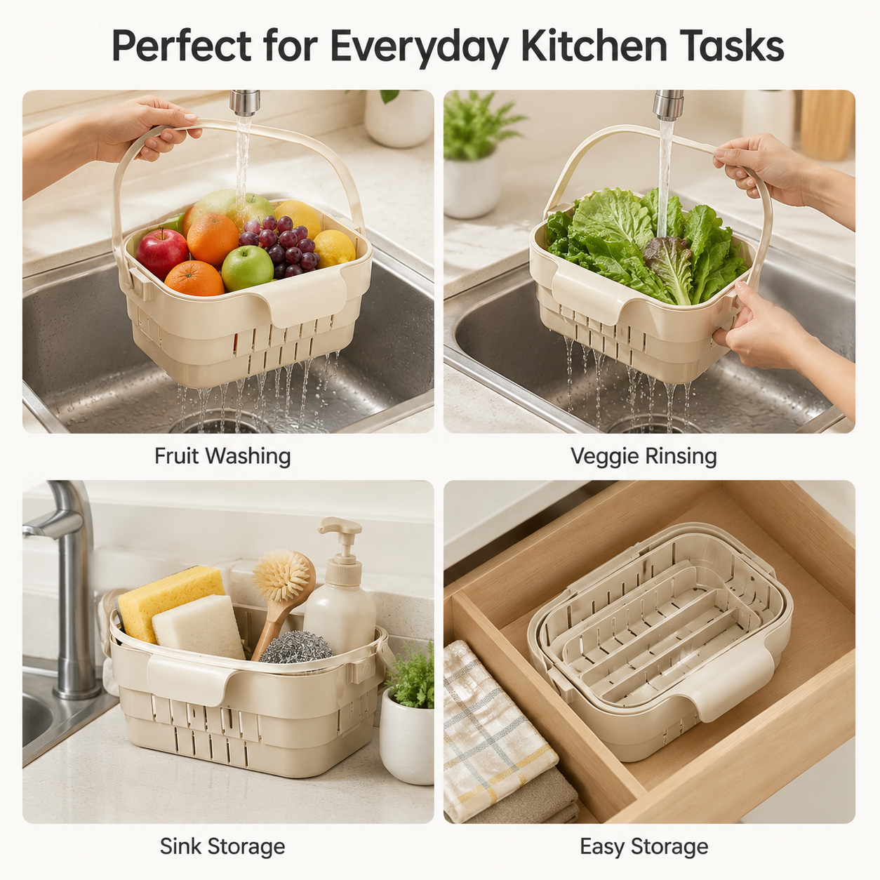 Kitchen Strainer and Vegetable Drain Basket—Foldable for Easy Storage