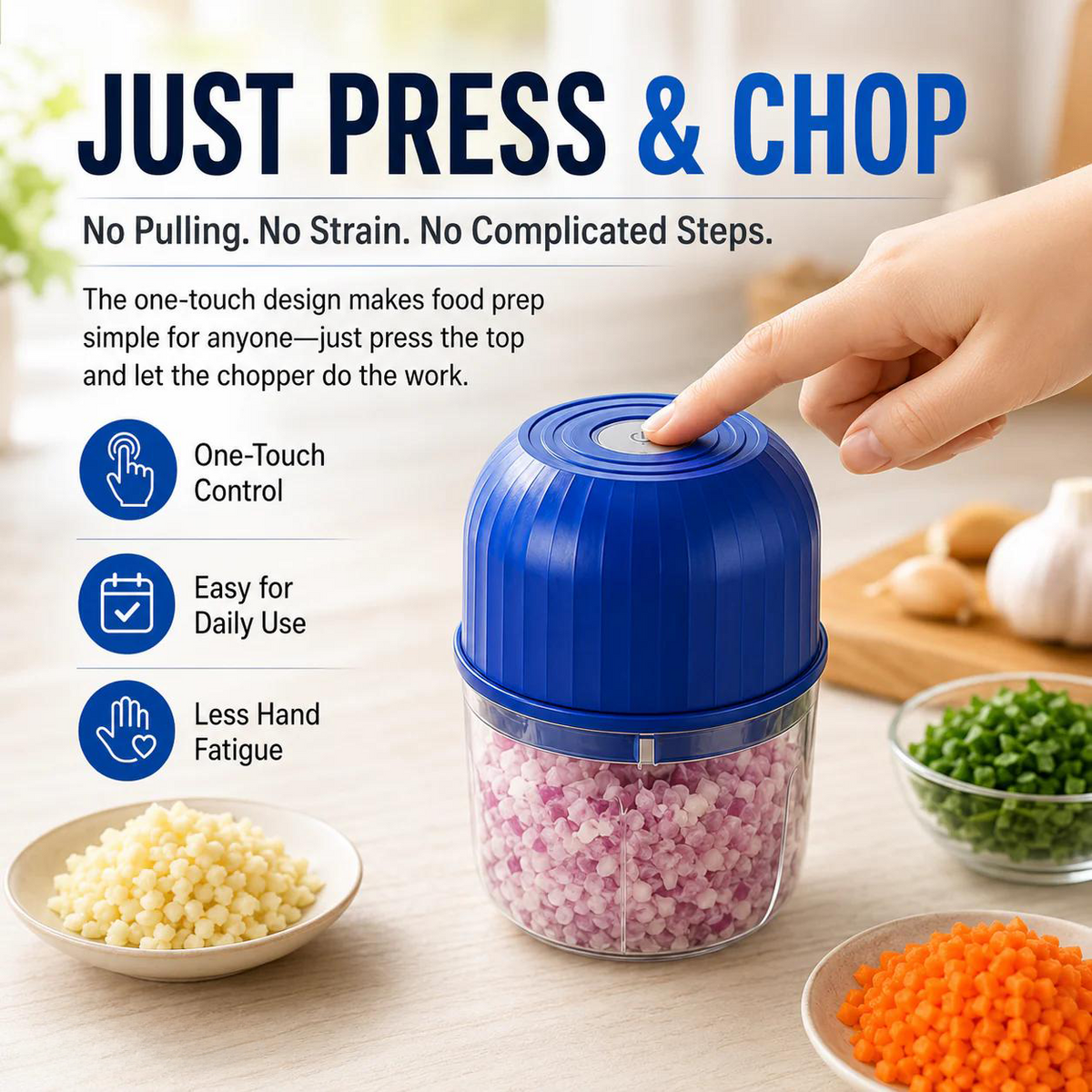 👶🥕🍎 50% OFF! Electric Mini Chopper with 3 Sharp Blades – Grind, Mince, Puree – Stainless Steel, Easy Clean