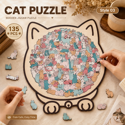 🎁Last Day Sale 49% OFF🐱 135-Piece Morandi Color Wooden Cat-Shaped Puzzle