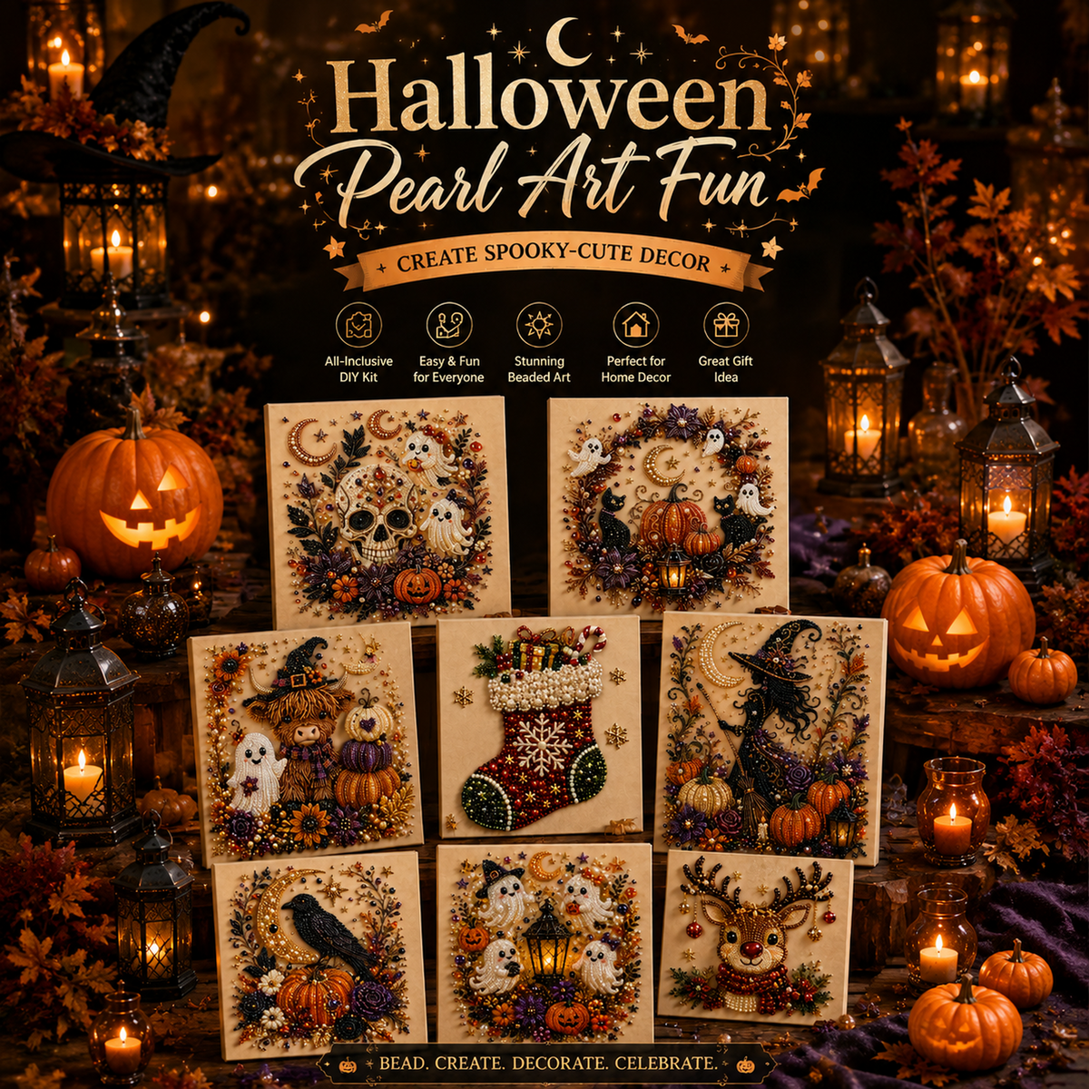 🔥HALLOWEEN SALE 👻✨ Halloween Pearl Art DIY Kit – Turn Tiny Pearls into Spooky-Cute Magic