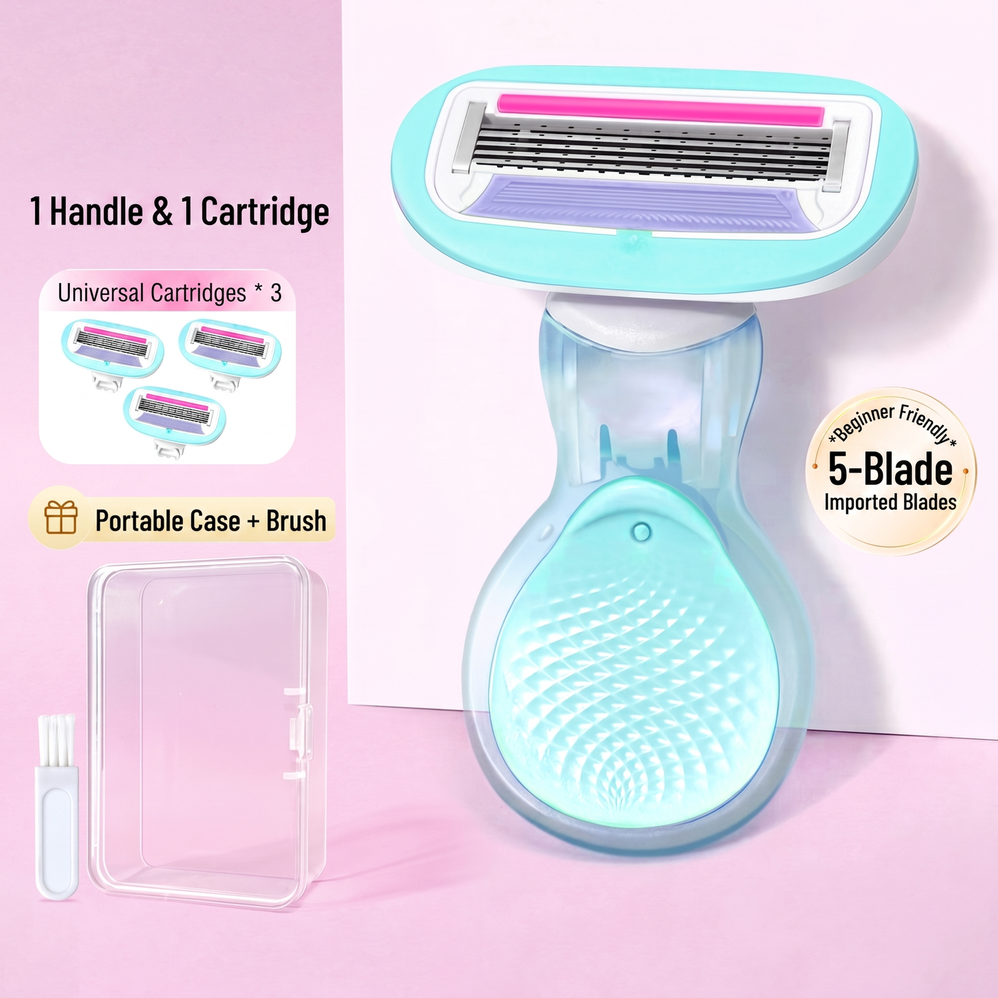 SilkGlide Premium 5-Blade Women's Body Razor Kit with Water-Activated Aloe Vera Serum