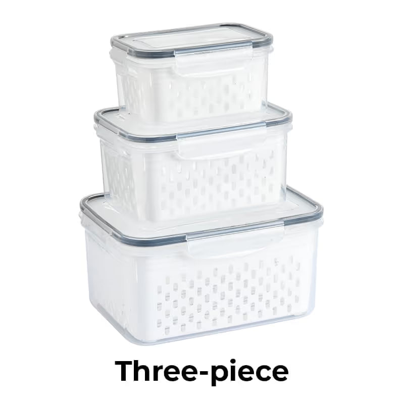 4 in 1 Fresh Storage Containers with Drain Basket, Fruit Storage Containers for Fridge, Produce Storage Containers with Lid and Strainer