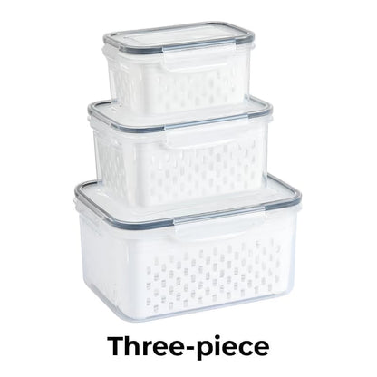 4 in 1 Fresh Storage Containers with Drain Basket, Fruit Storage Containers for Fridge, Produce Storage Containers with Lid and Strainer