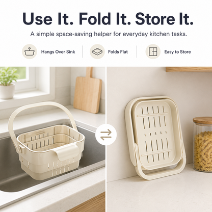 Kitchen Strainer and Vegetable Drain Basket—Foldable for Easy Storage