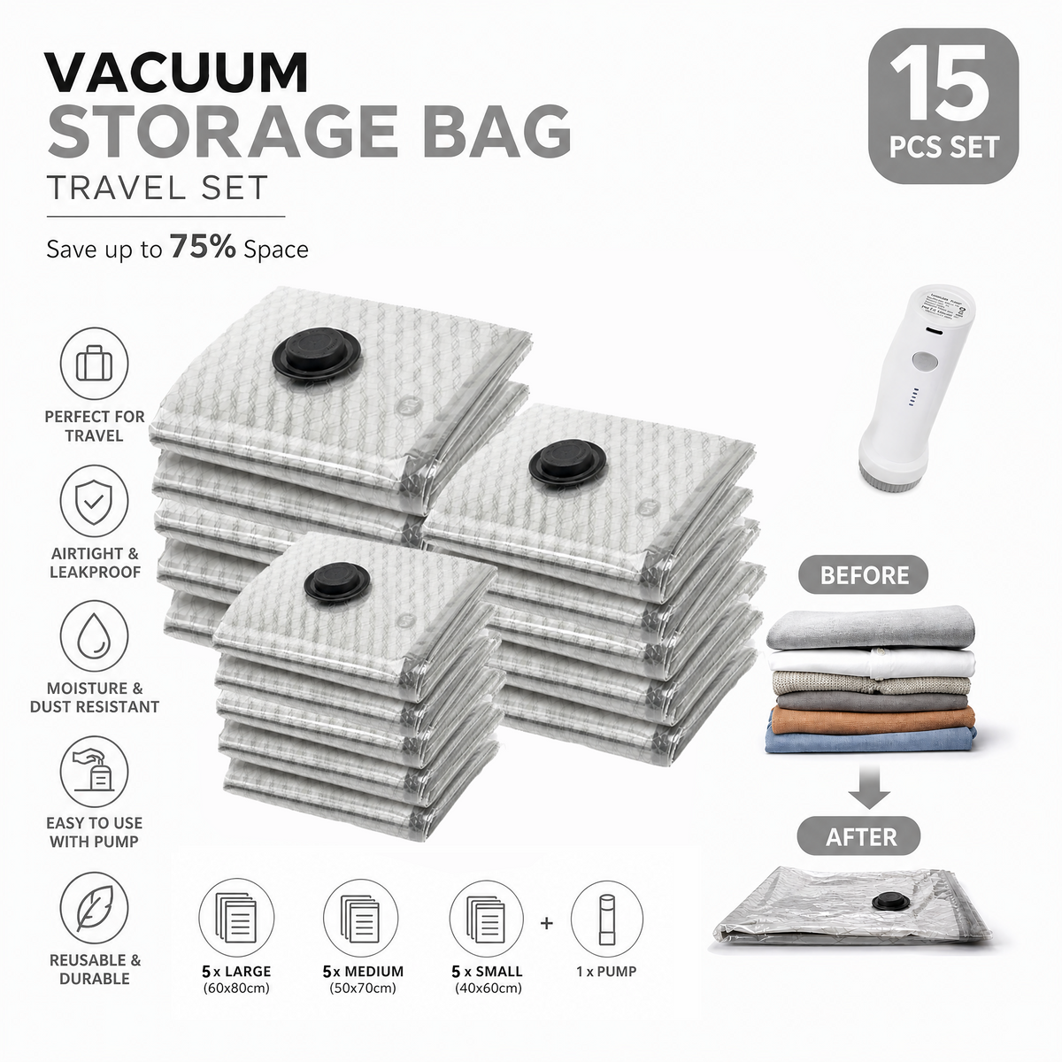 🔥 LAST DAY PROMOTION - 50%OFF 🔥 Travel Vacuum Storage Bags & Portable Pump Set