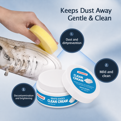 White Shoe Cleaner Cream Multipurpose No-Wash Solid Cleaner with Sponge Stain-Removing for Leather Silicone Car Interiors Sneaker Footwear Care