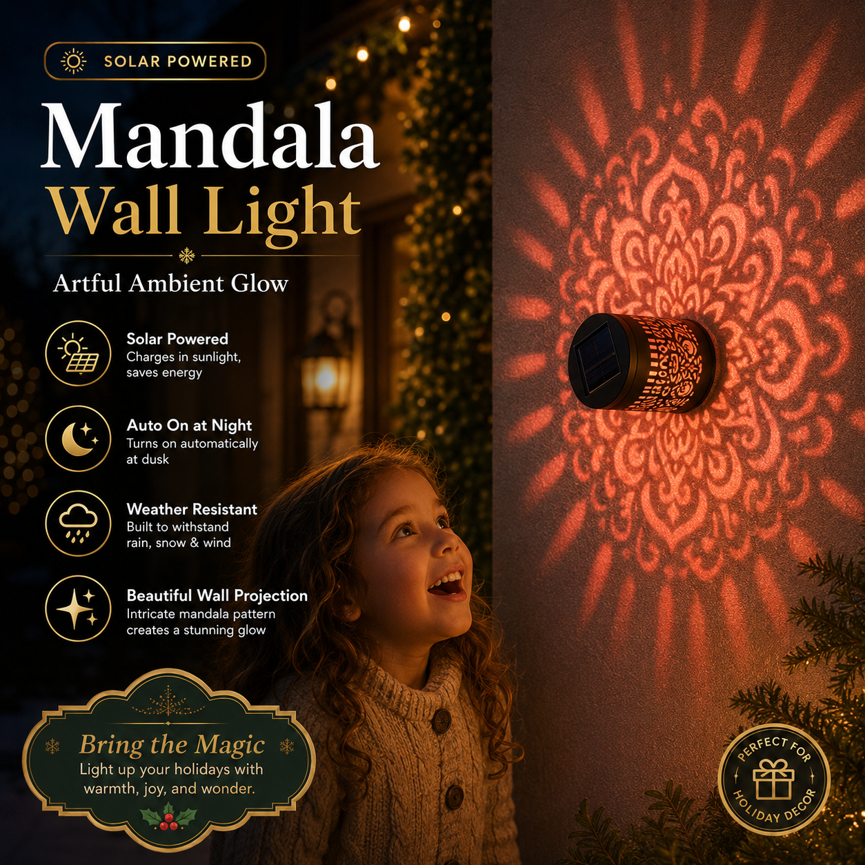 🏡🌈 Mandala Solar Wall Lamp – Magical Patio Night Ambience