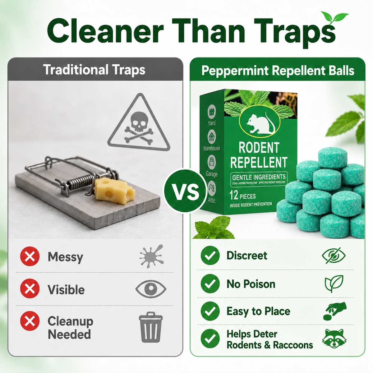 🔥LAST DAY 50% OFF🔥🌿Natural Peppermint Rodent Repellent Balls (12 Pack) 🚫Keep Rats, Mice & Pests Away Safely✅