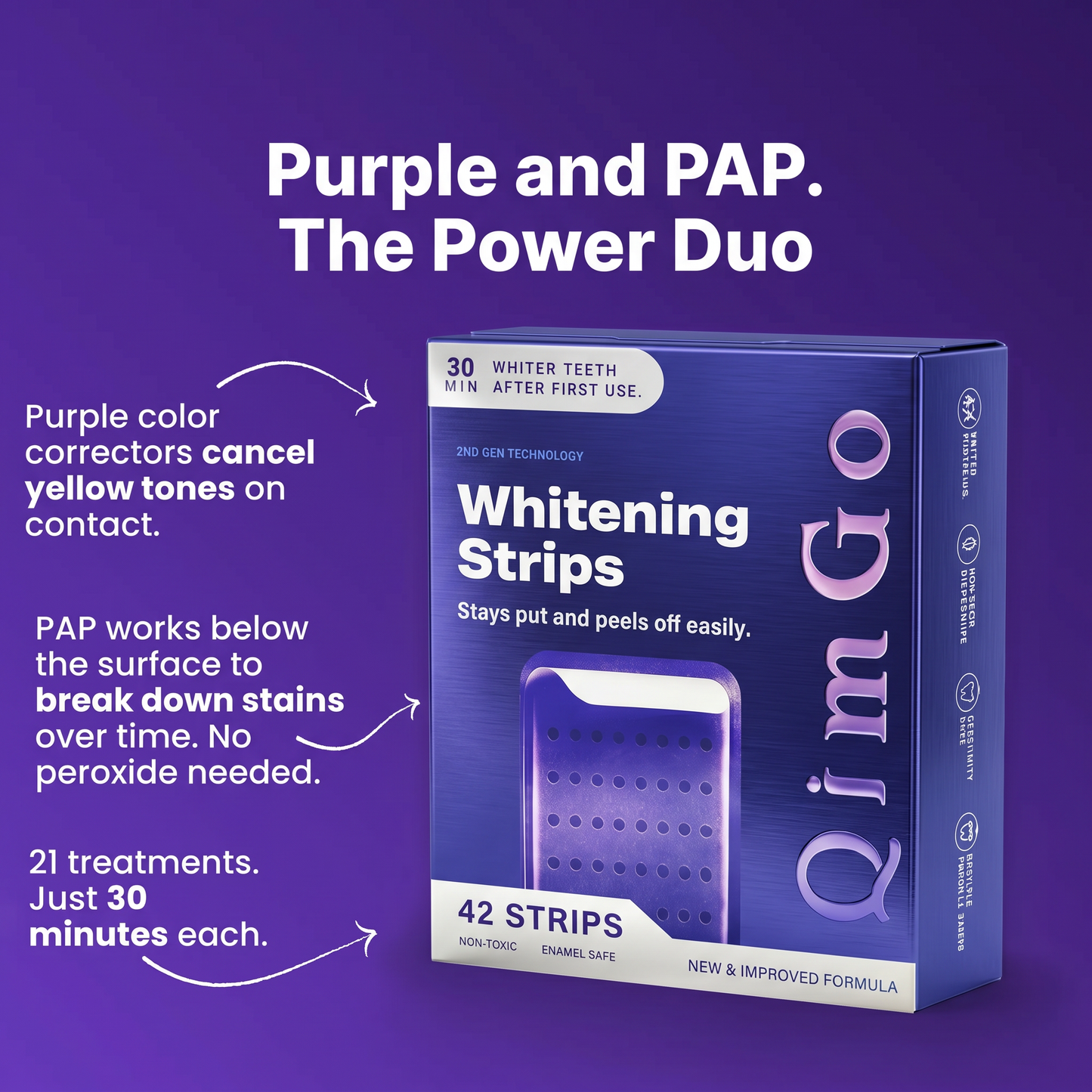 Ememax™ Purple Teeth Whitening Strips — 7 Whitening Treatments — Safe for Enamel — Sensitivity-Free Teeth Whitening — Peroxide-Free