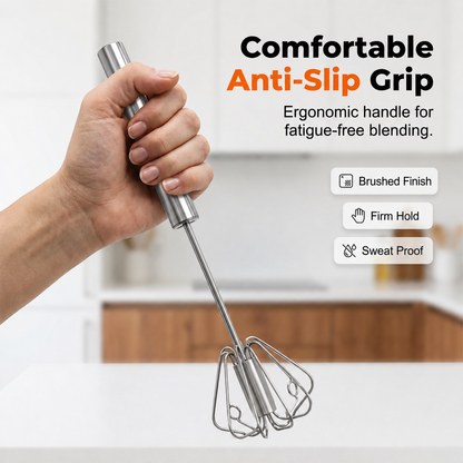 🍰⚡ Stainless Steel Semi-Automatic Hand Whisk – 🥄 Push-down design that whips up perfect froth in minutes 🥛