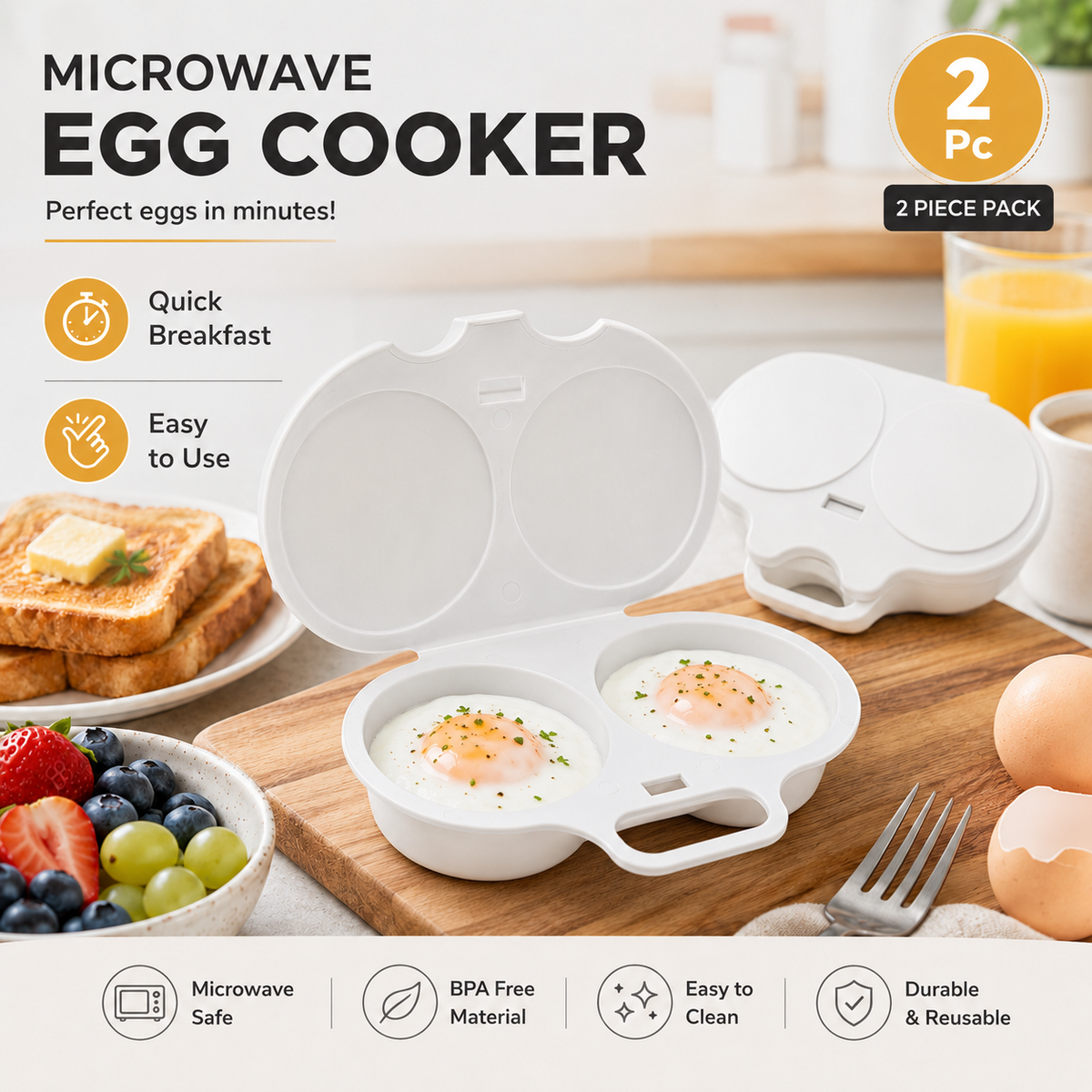 Khdnah® 🥚 50% OFF NOW! ⏱️ Microwave Egg Cooker – Perfect poached eggs in 2 mins, no oil & splash-proof – Quick, healthy & mess-free breakfast 🌿
