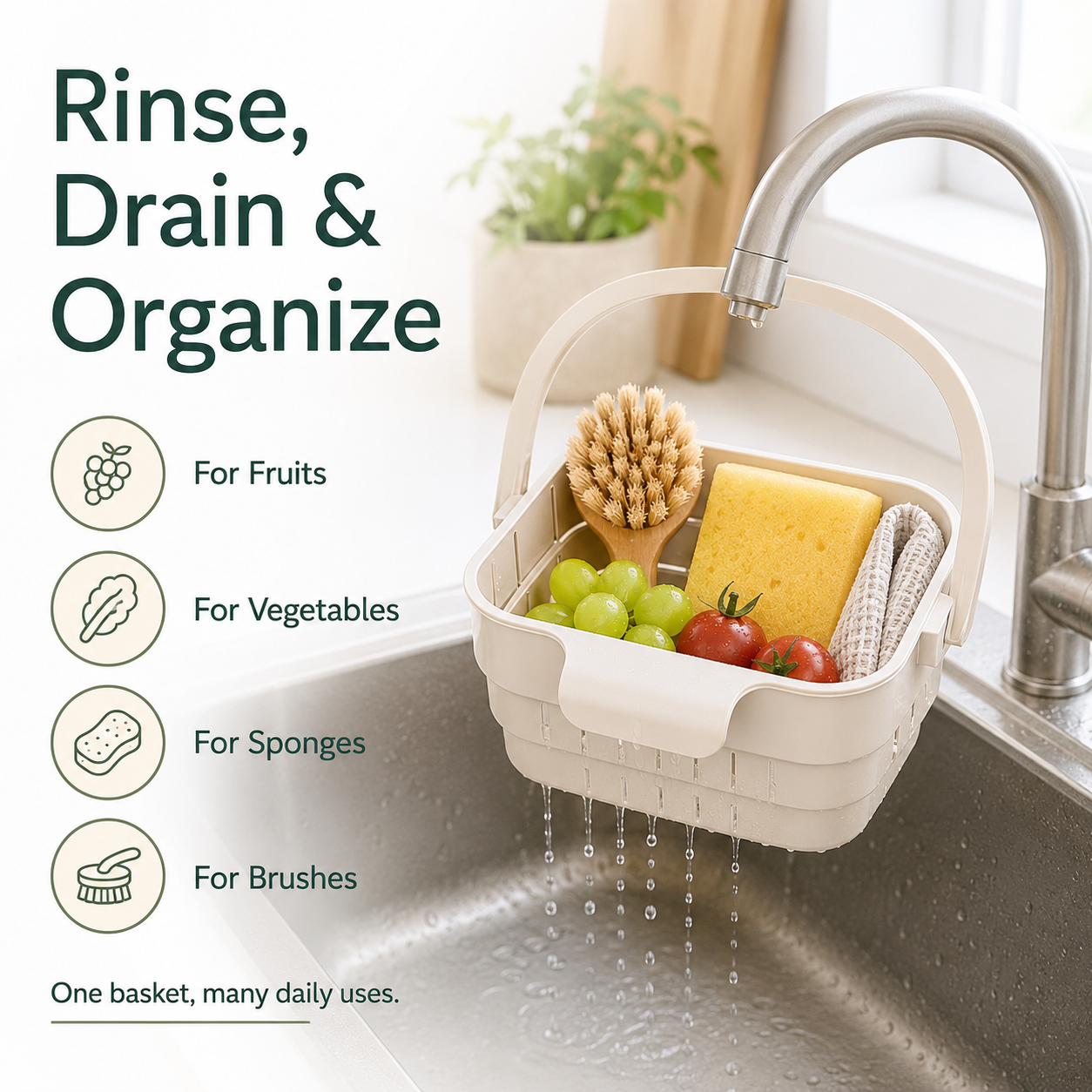 Kitchen Strainer and Vegetable Drain Basket—Foldable for Easy Storage