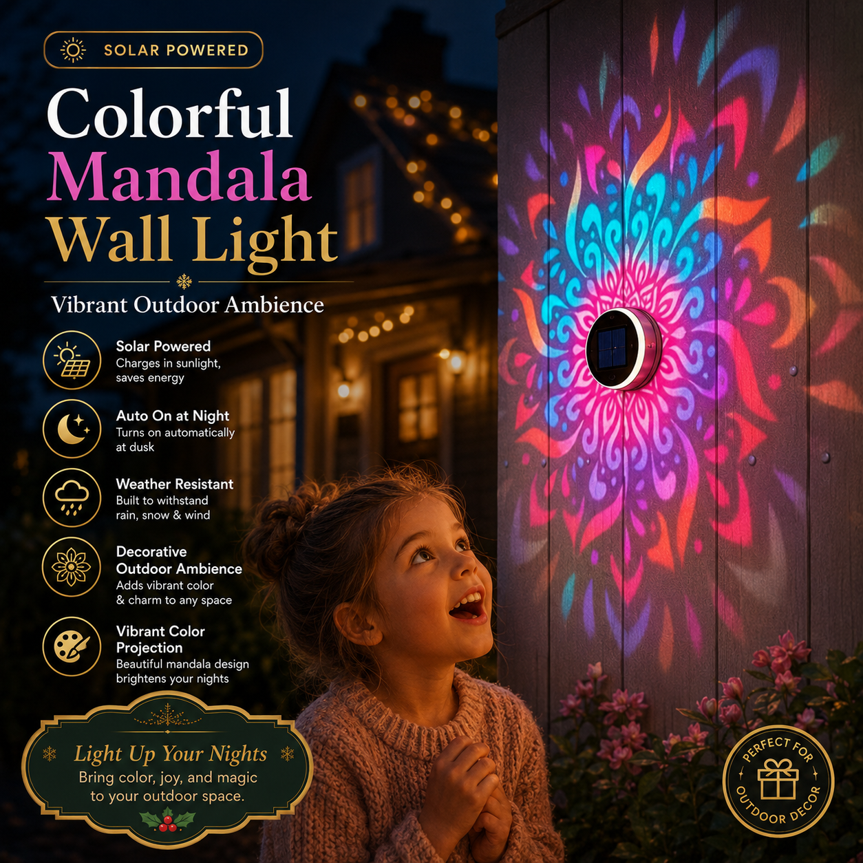 🏡🌈 Mandala Solar Wall Lamp – Magical Patio Night Ambience