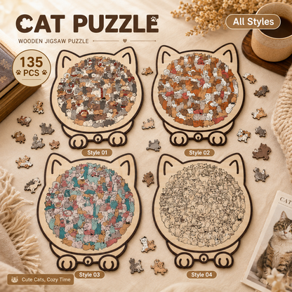 🎁Last Day Sale 49% OFF🐱 135-Piece Morandi Color Wooden Cat-Shaped Puzzle