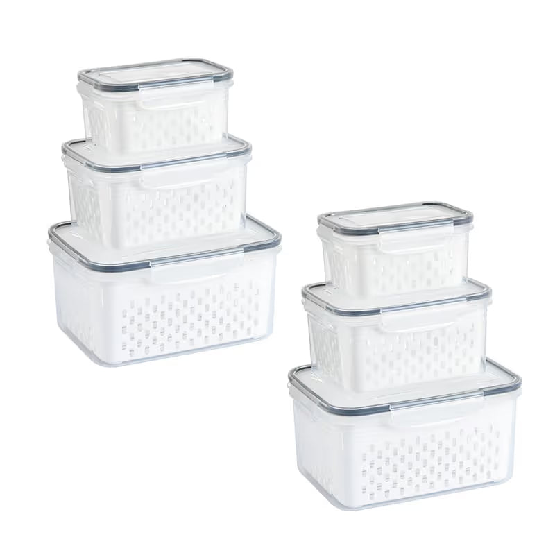 4 in 1 Fresh Storage Containers with Drain Basket, Fruit Storage Containers for Fridge, Produce Storage Containers with Lid and Strainer