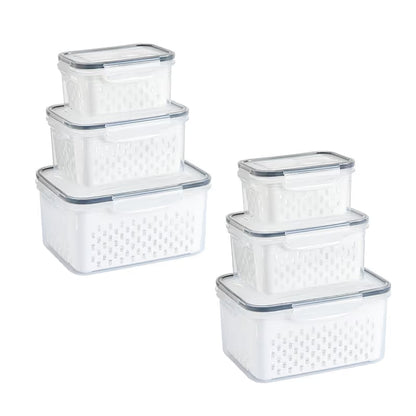 4 in 1 Fresh Storage Containers with Drain Basket, Fruit Storage Containers for Fridge, Produce Storage Containers with Lid and Strainer