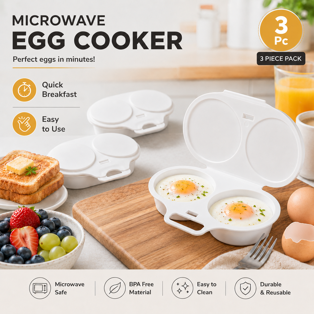 Khdnah® 🥚 50% OFF NOW! ⏱️ Microwave Egg Cooker – Perfect poached eggs in 2 mins, no oil & splash-proof – Quick, healthy & mess-free breakfast 🌿