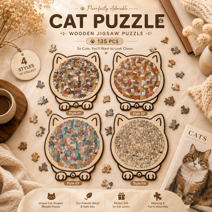 🎁Last Day Sale 49% OFF🐱 135-Piece Morandi Color Wooden Cat-Shaped Puzzle