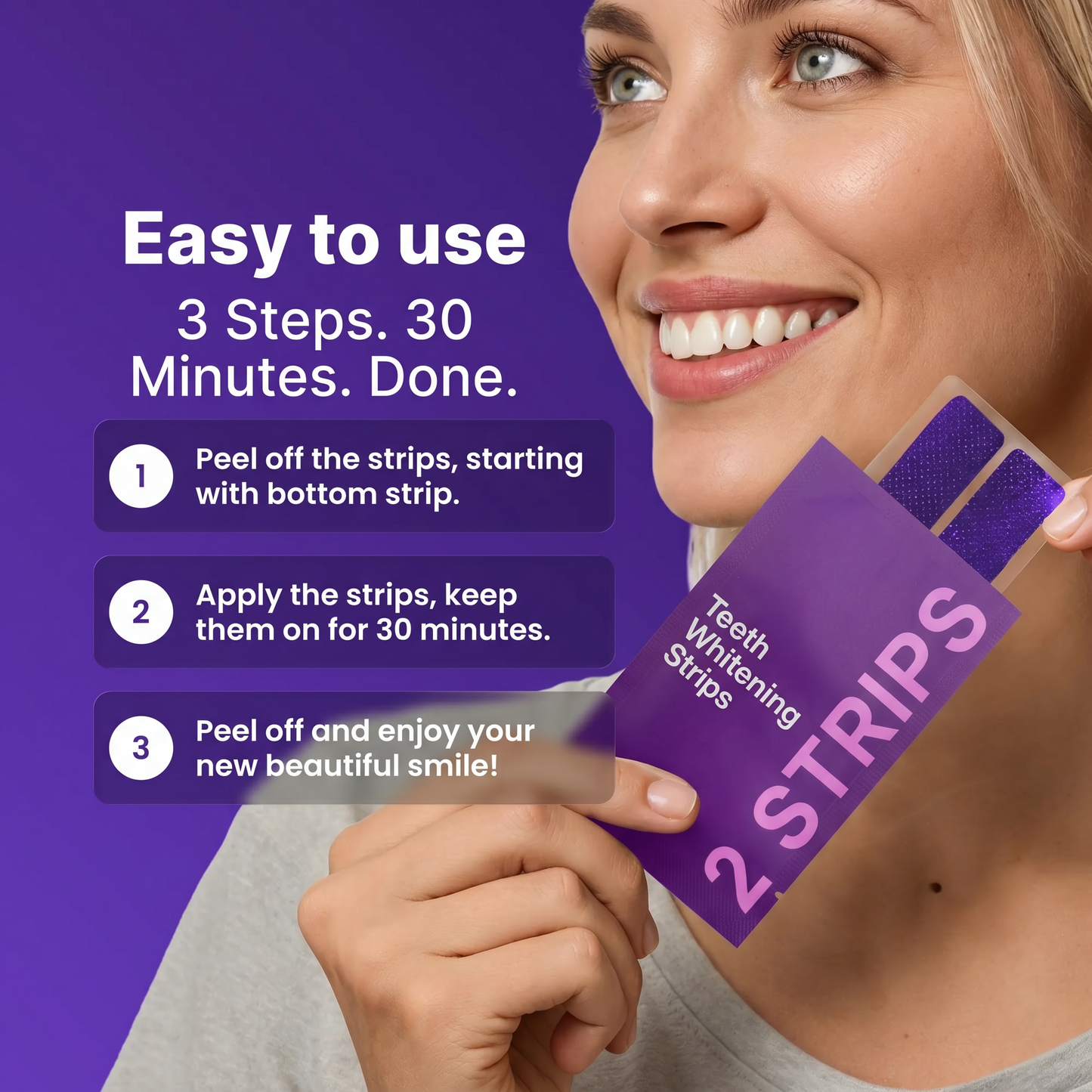 Ememax™ Purple Teeth Whitening Strips — 7 Whitening Treatments — Safe for Enamel — Sensitivity-Free Teeth Whitening — Peroxide-Free