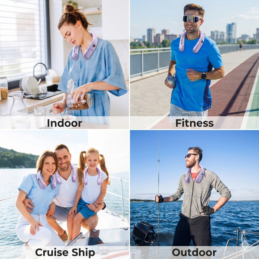 Semiconductor Cooling Neck Air Conditioner with LED Display | Long Battery Life Wearable Fan