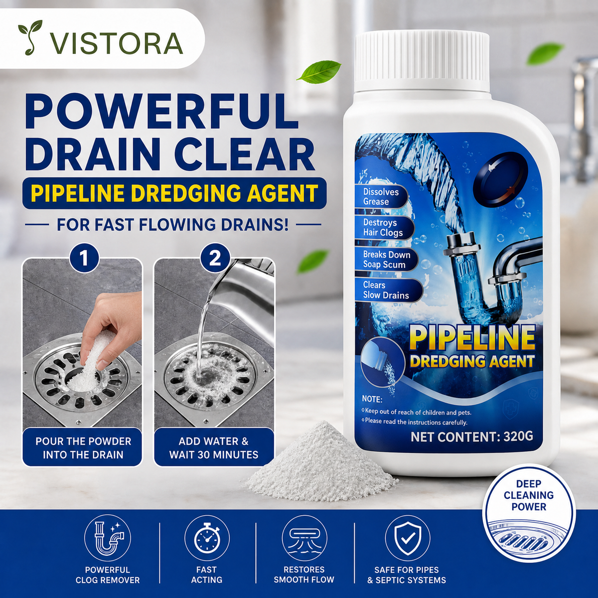 🔥Liapu Powerful Drain Cleaner | 99% Antibacterial Solution, Dissolves 200+ Clogs & Safely Cleans Pipes