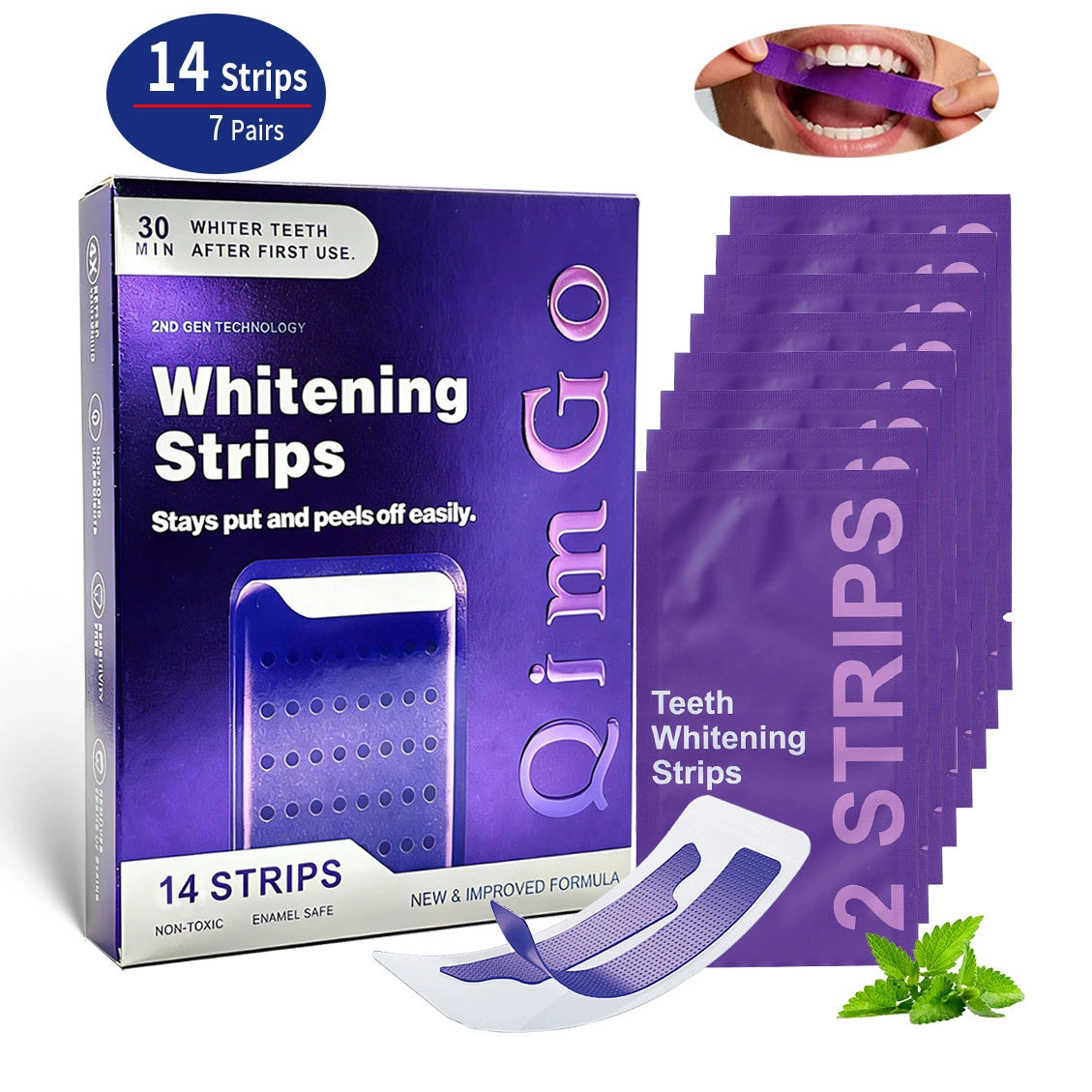 Ememax™ Purple Teeth Whitening Strips — 7 Whitening Treatments — Safe for Enamel — Sensitivity-Free Teeth Whitening — Peroxide-Free