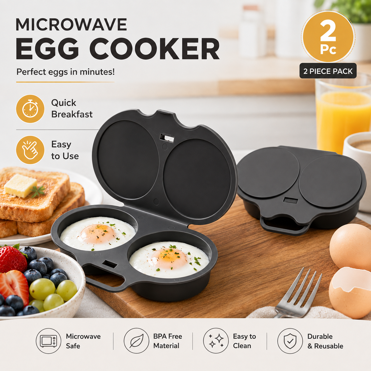 Khdnah® 🥚 50% OFF NOW! ⏱️ Microwave Egg Cooker – Perfect poached eggs in 2 mins, no oil & splash-proof – Quick, healthy & mess-free breakfast 🌿