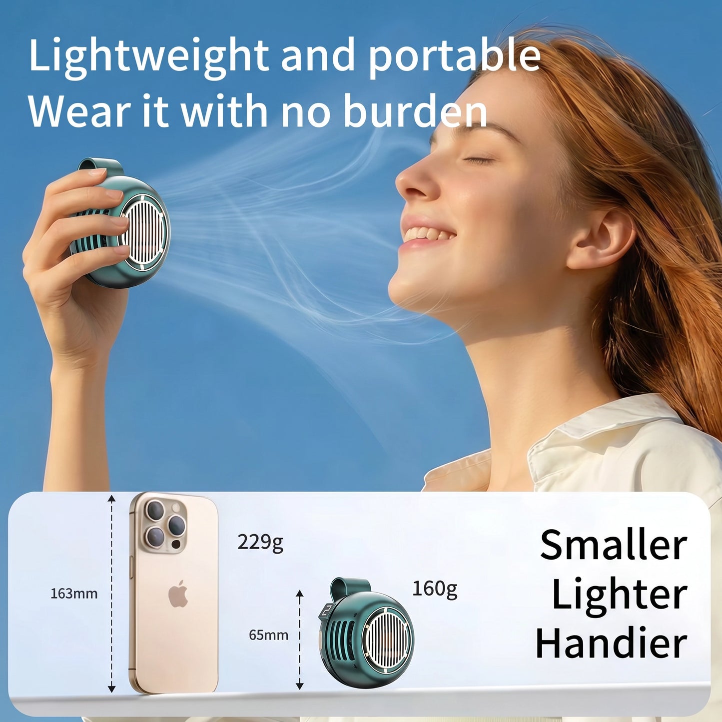 🌞Cooling Redefined:❄️ Powerful Airflow, All-Day Battery & Hands-Free🔋.