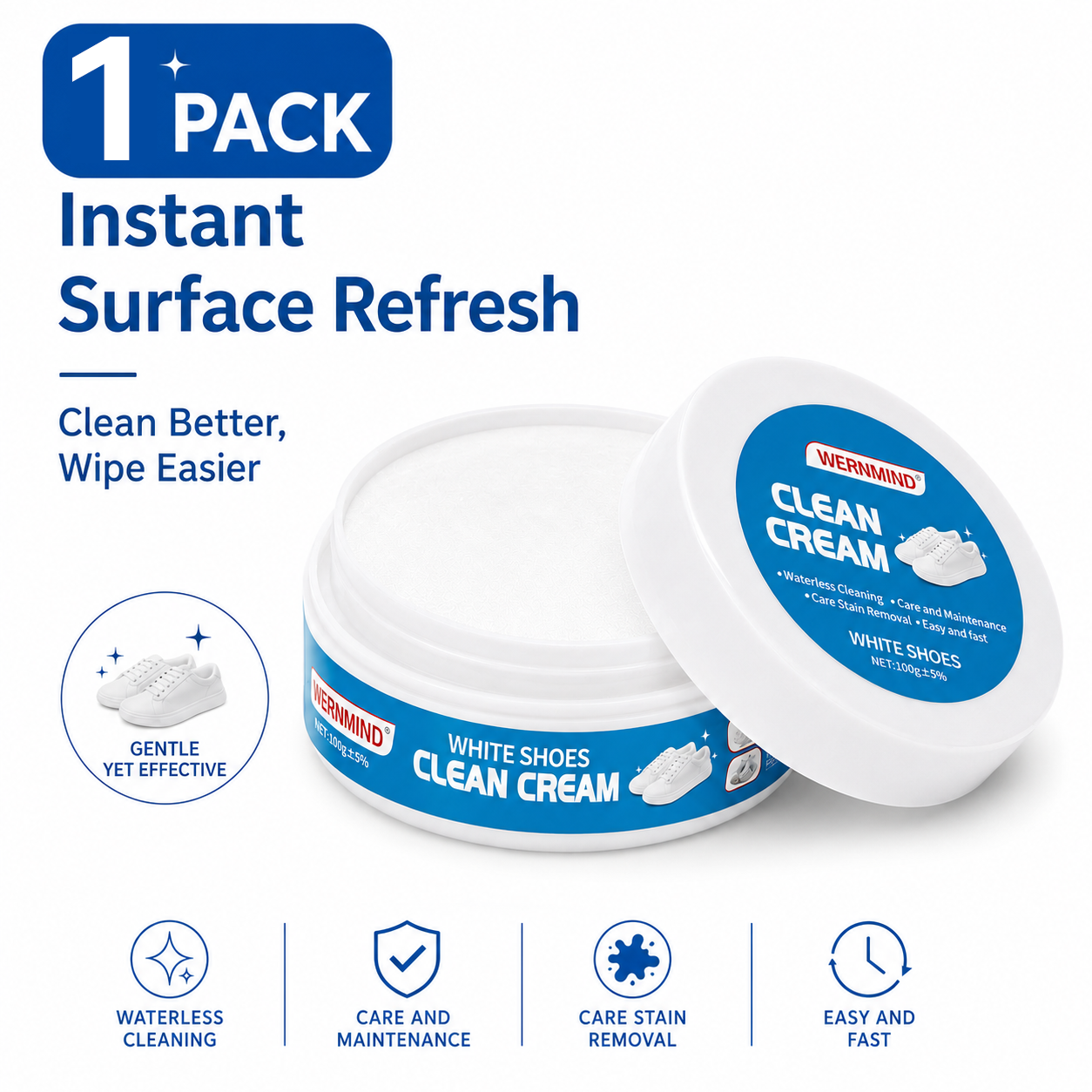 White Shoe Cleaner Cream Multipurpose No-Wash Solid Cleaner with Sponge Stain-Removing for Leather Silicone Car Interiors Sneaker Footwear Care
