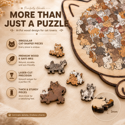 🎁Last Day Sale 49% OFF🐱 135-Piece Morandi Color Wooden Cat-Shaped Puzzle
