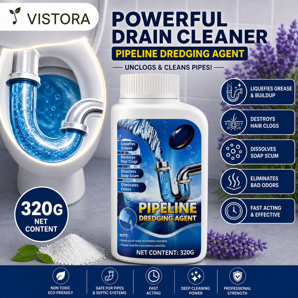 🔥Liapu Powerful Drain Cleaner | 99% Antibacterial Solution, Dissolves 200+ Clogs & Safely Cleans Pipes