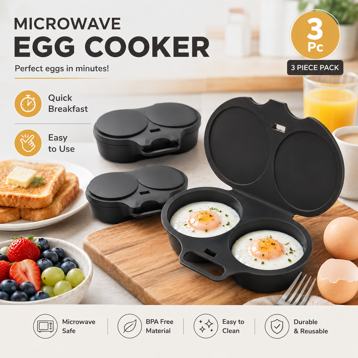 Khdnah® 🥚 50% OFF NOW! ⏱️ Microwave Egg Cooker – Perfect poached eggs in 2 mins, no oil & splash-proof – Quick, healthy & mess-free breakfast 🌿