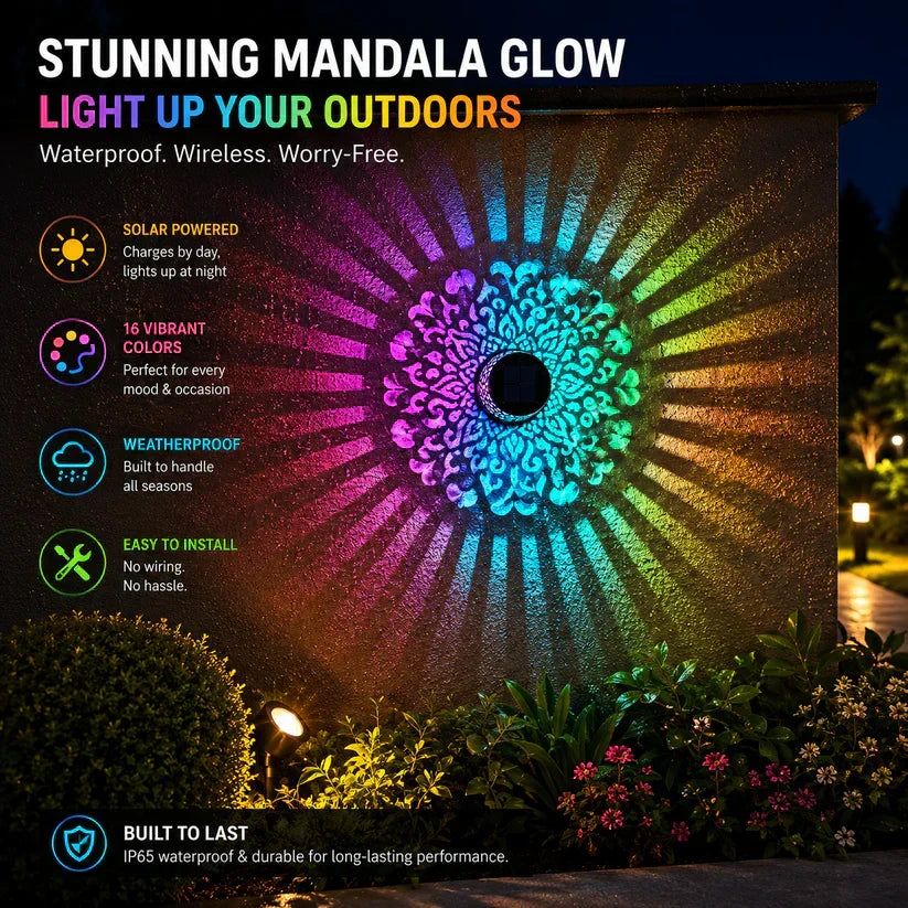 🏡🌈 Mandala Solar Wall Lamp – Magical Patio Night Ambience